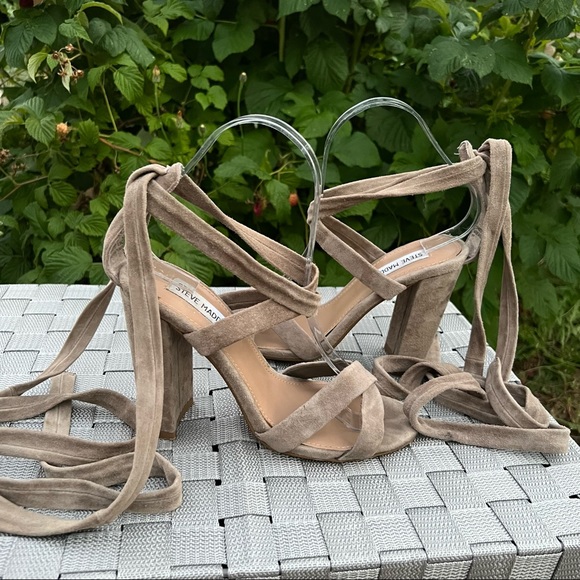 Steve Madden Christey Taupe Suede Leather Lace-Up Heels - Picture 5 of 15